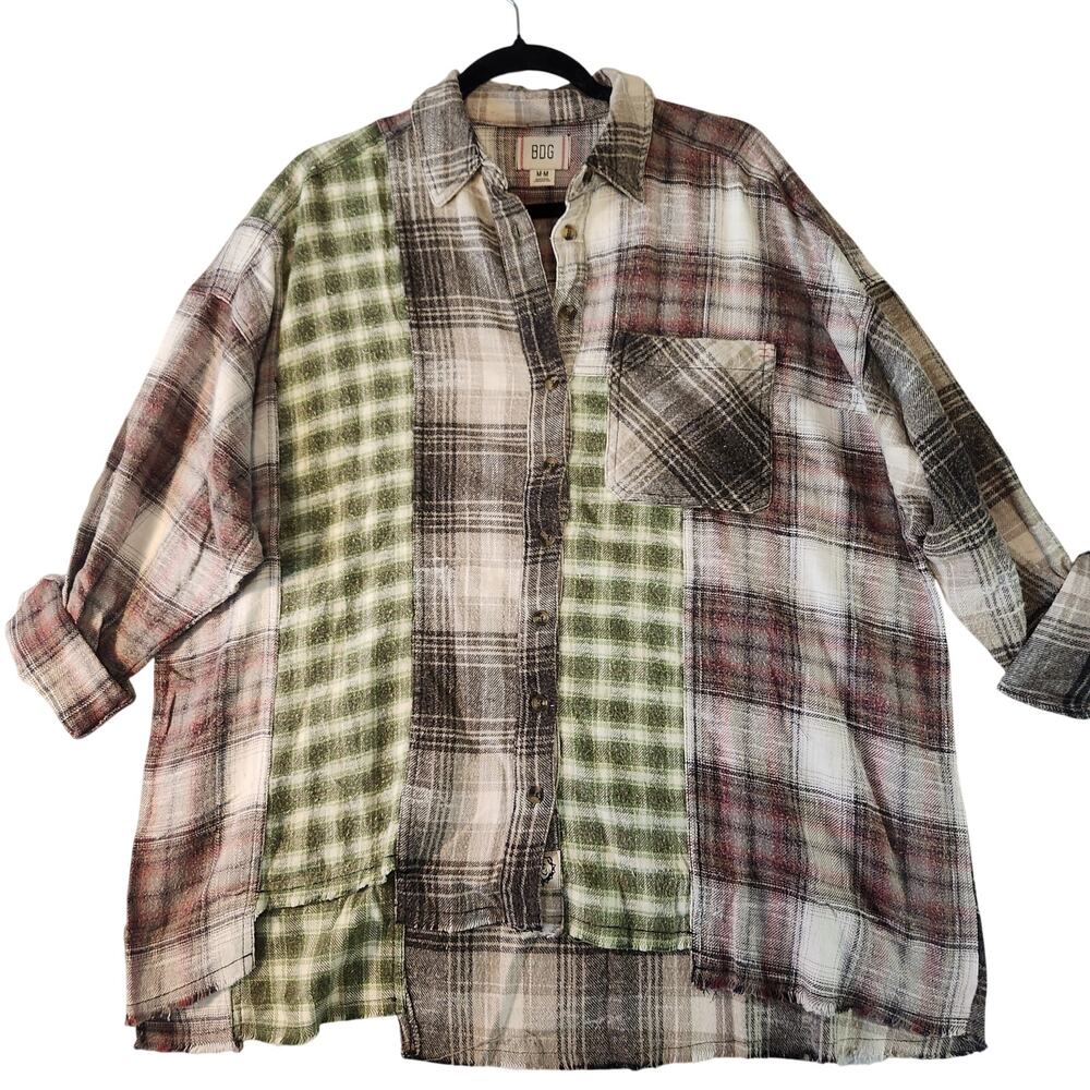 BDG Urban Outfitters Robbie Spliced Plaid Frayed Flannel Shirt M NWT